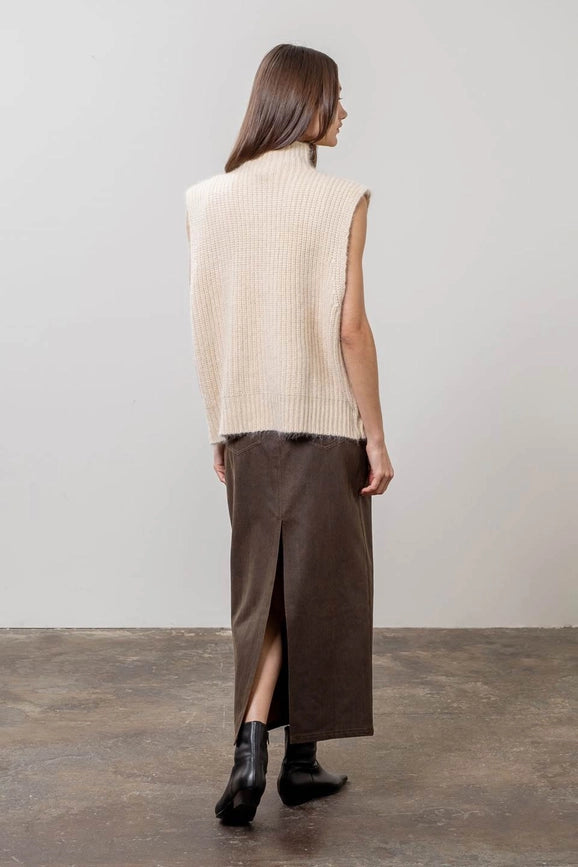 Front Half Zipper Turtleneck Sweater Vest-Sweater Vest-Moon River-XS-OATMEAL-Urbanheer