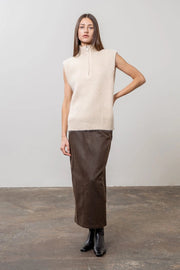 Front Half Zipper Turtleneck Sweater Vest-Sweater Vest-Moon River-XS-OATMEAL-Urbanheer