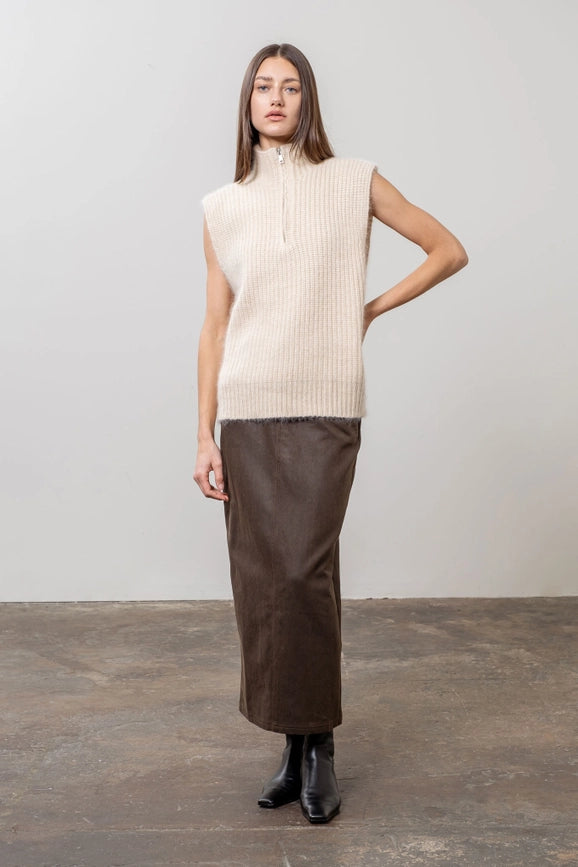 Front Half Zipper Turtleneck Sweater Vest-Sweater Vest-Moon River-XS-OATMEAL-Urbanheer