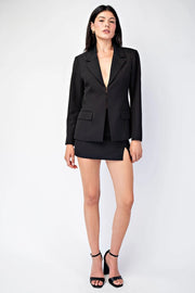 Front Hook & Eye Closed Fitted Woven Tailored Blazer Black-Blazer-Edit by Nine-S-Urbanheer
