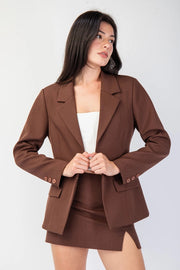 Front Hook & Eye Closed Fitted Woven Tailored Blazer Brown-Blazer-Edit by Nine-S-Brown-Urbanheer