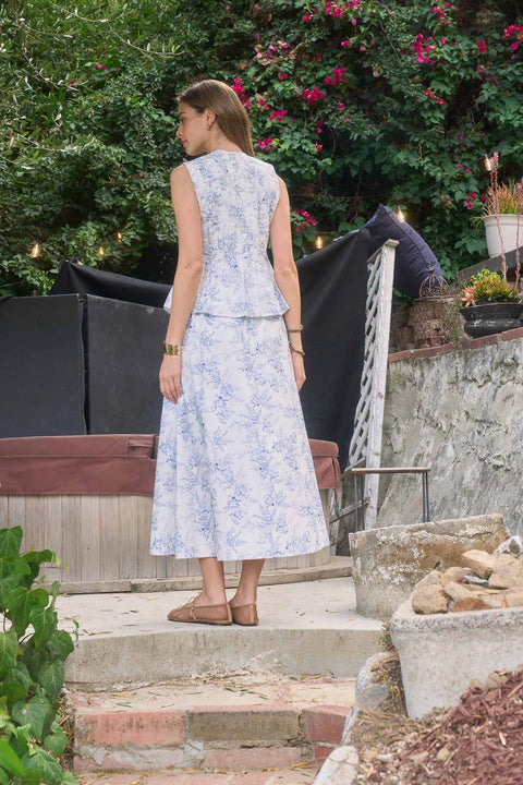 Front Pleated Detail Floral Print Midi Skirt
