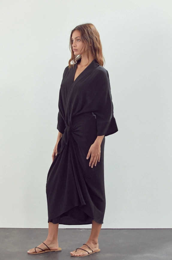 Front Tie Midi Dress-Dress-amente-XS/S-Black-Urbanheer