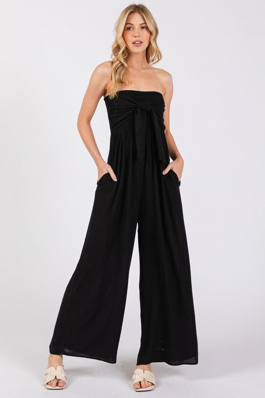 Front Tie Tank Top Wide Leg Jumpsuit Black-Jumpsuit-Final Touch-S-Black-Urbanheer
