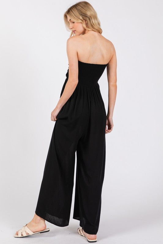 Front Tie Tank Top Wide Leg Jumpsuit Black-Jumpsuit-Final Touch-S-Black-Urbanheer
