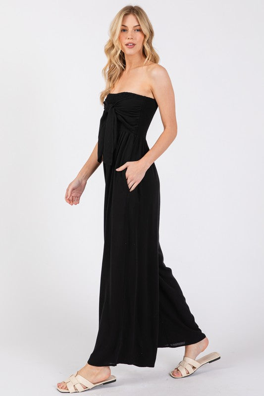 Front Tie Tank Top Wide Leg Jumpsuit Black-Jumpsuit-Final Touch-S-Black-Urbanheer