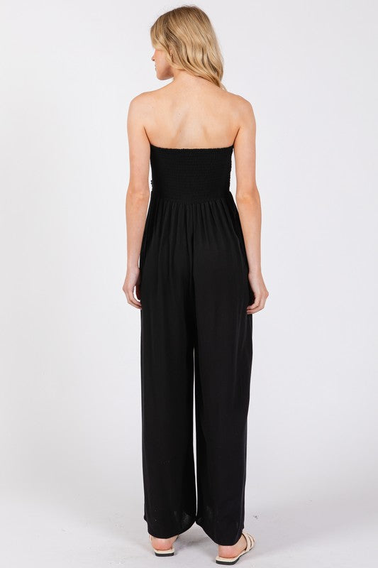 Front Tie Tank Top Wide Leg Jumpsuit Black-Jumpsuit-Final Touch-S-Black-Urbanheer
