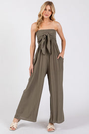 Front Tie Tank Top Wide Leg Jumpsuit Vintage Olive-Jumpsuit-Final Touch-S-Vintage Olive-Urbanheer