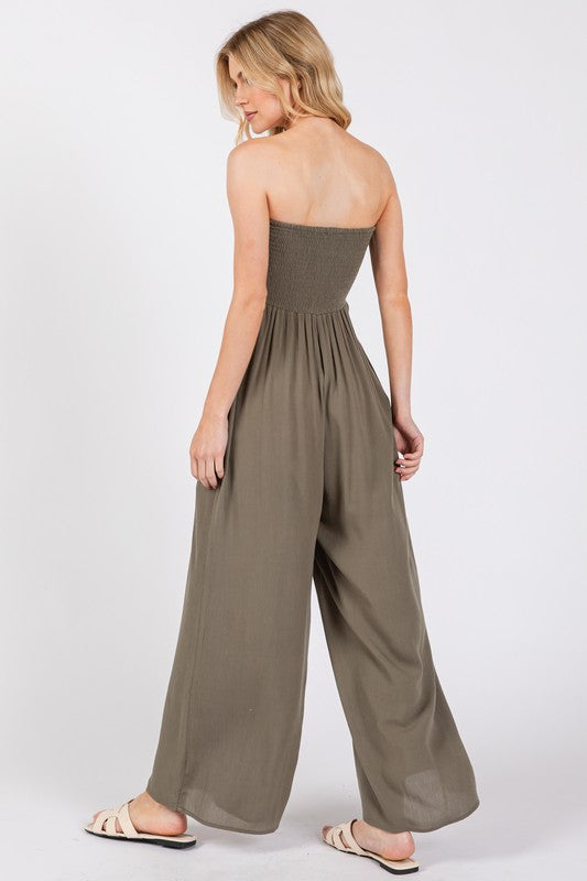 Front Tie Tank Top Wide Leg Jumpsuit Vintage Olive-Jumpsuit-Final Touch-S-Vintage Olive-Urbanheer