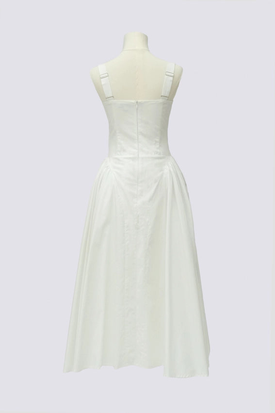 Front Tie Waist Pintuck Corset Midi Dress-Dress-Moon River-XS-WHITE-Urbanheer