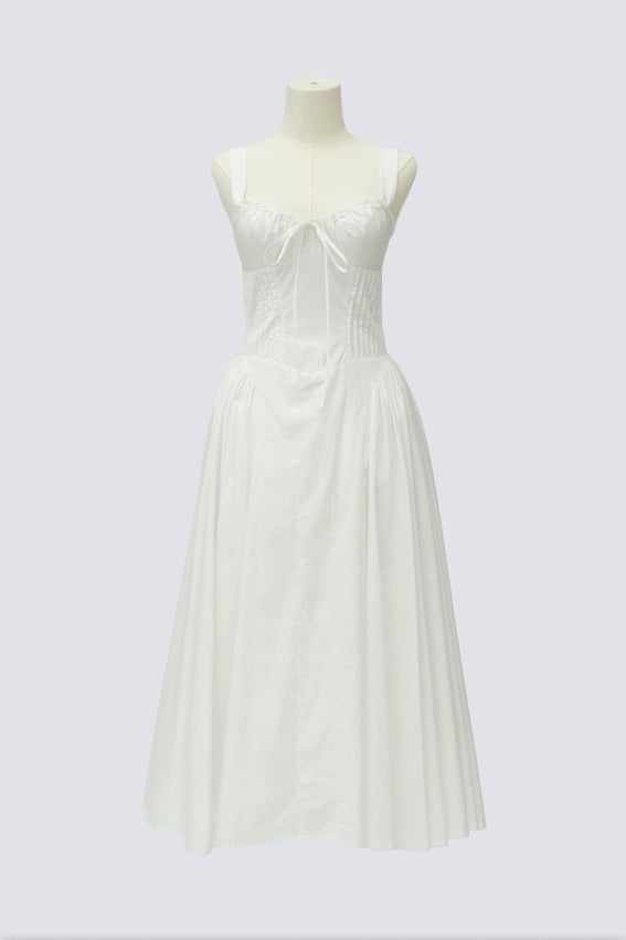 Front Tie Waist Pintuck Corset Midi Dress-Dress-Moon River-XS-WHITE-Urbanheer