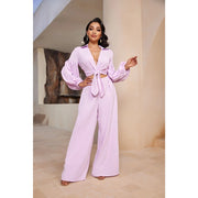 Front Tied Top and Wide Leg Pants Set-Set-Chicways-S-PURPLE-Urbanheer