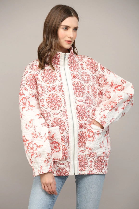 Front Zip Closure Quilted Jacket-Jacket-FATE-S-CREAM-Urbanheer