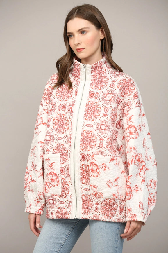 Front Zip Closure Quilted Jacket-Jacket-FATE-S-CREAM-Urbanheer