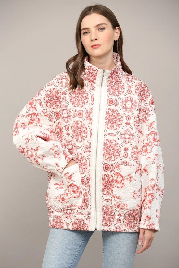 Front Zip Closure Quilted Jacket-Jacket-FATE-S-CREAM-Urbanheer