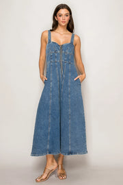 Front Zipper Halter Neck Denim Dress-Dress-Curds and Whey-S-DENIM-Urbanheer