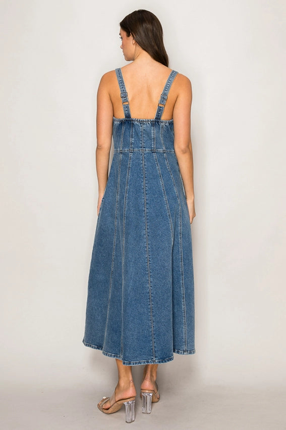 Front Zipper Halter Neck Denim Dress-Dress-Curds and Whey-S-DENIM-Urbanheer