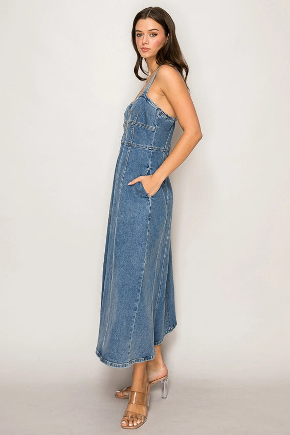 Front Zipper Halter Neck Denim Dress-Dress-Curds and Whey-S-DENIM-Urbanheer