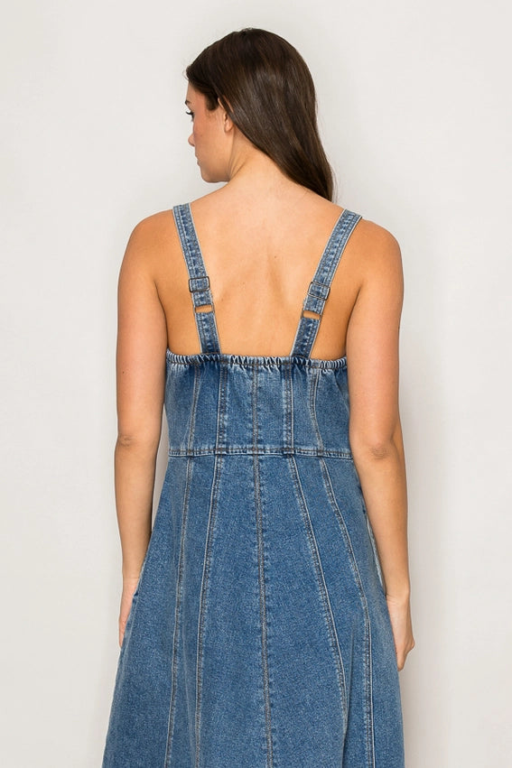 Front Zipper Halter Neck Denim Dress-Dress-Curds and Whey-S-DENIM-Urbanheer