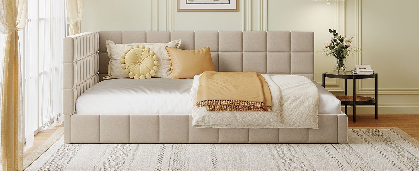 Full Size Upholstered Daybed/Sofa Bed Frame-Beige, Velvet-UH Decor-Default-Urbanheer