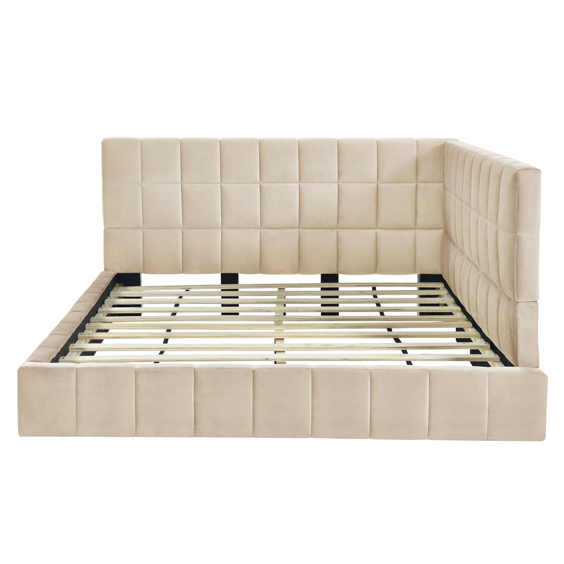 Full Size Upholstered Daybed/Sofa Bed Frame-Beige, Velvet-UH Decor-Default-Urbanheer