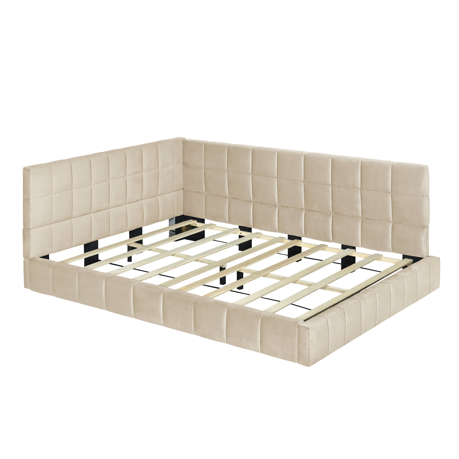 Full Size Upholstered Daybed/Sofa Bed Frame-Beige, Velvet-UH Decor-Default-Urbanheer