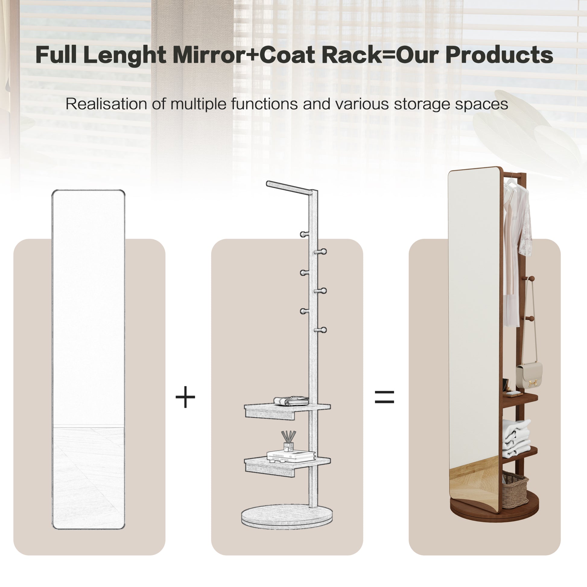 Full-body mirror, solid wood + rubber wood + glass, 19.6*68.8in(mirror width:15.7in) Large mirror-UH Decor-Default-Urbanheer