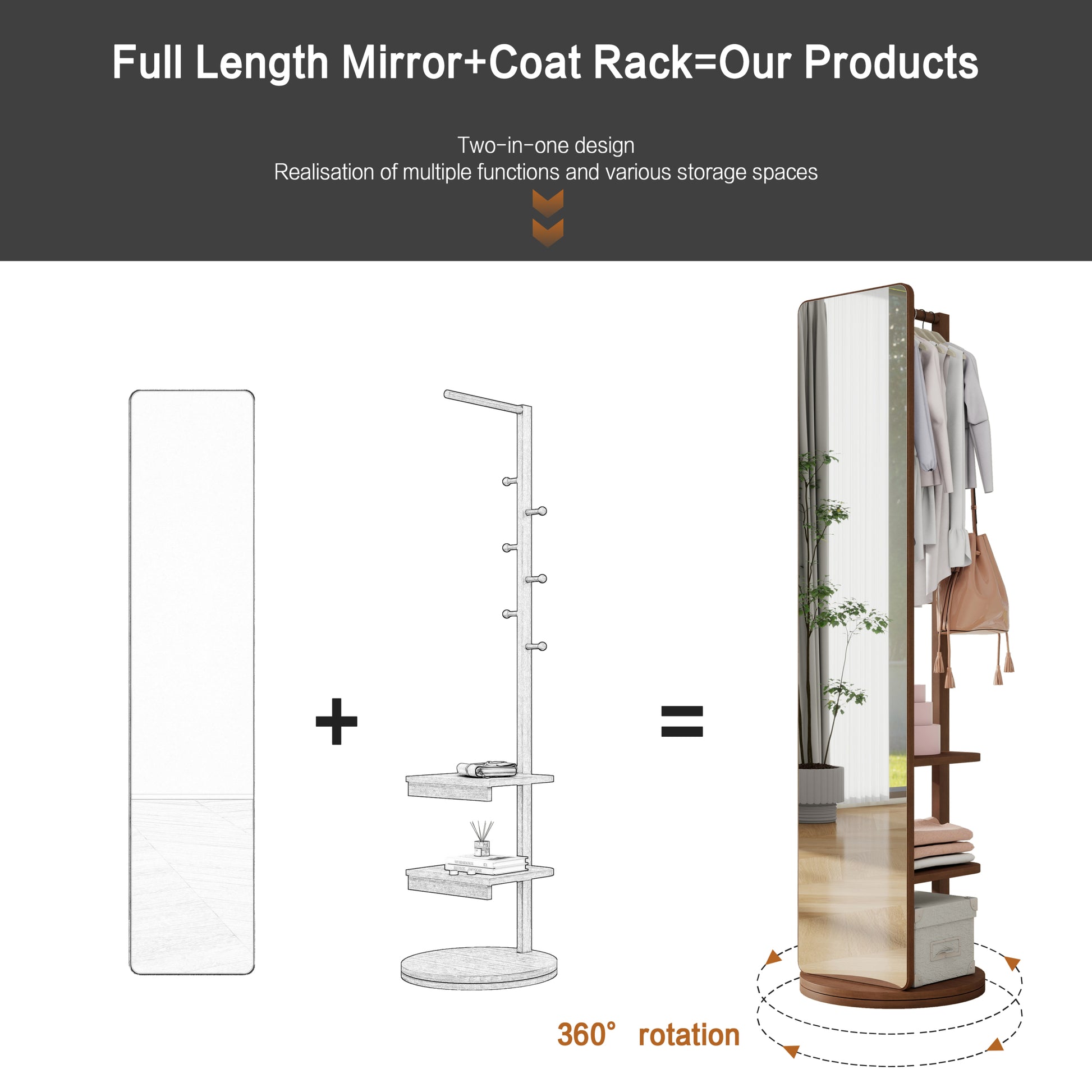 Full-body mirror, solid wood + rubber wood + glass, 19.6*68.8in(mirror width:15.7in) Large mirror-UH Decor-Default-Urbanheer