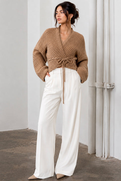 Wrap Side Tie Ribbed Knit Cardigan