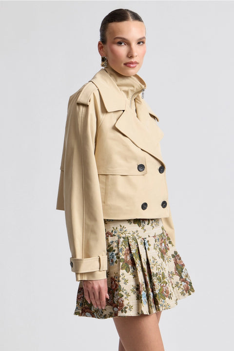 Funnel Neck Cropped Trench Jacket