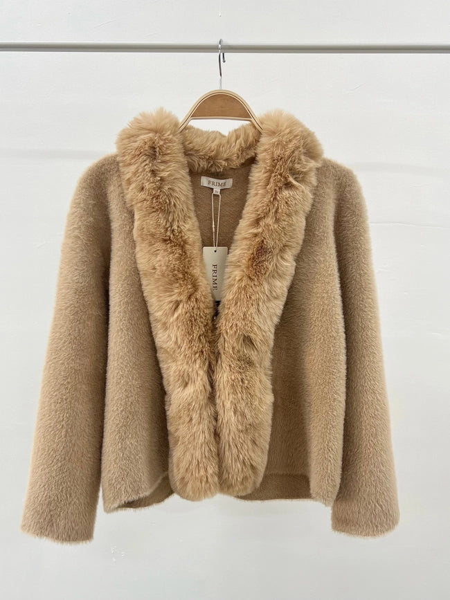 Fur Cardigan with Detachable Collar-Cardigan-Frime-Beige-Urbanheer