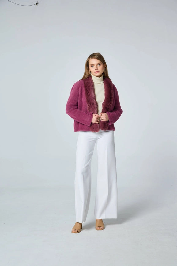 Fur Cardigan with Detachable Collar-Cardigan-Frime-bordeaux-Urbanheer