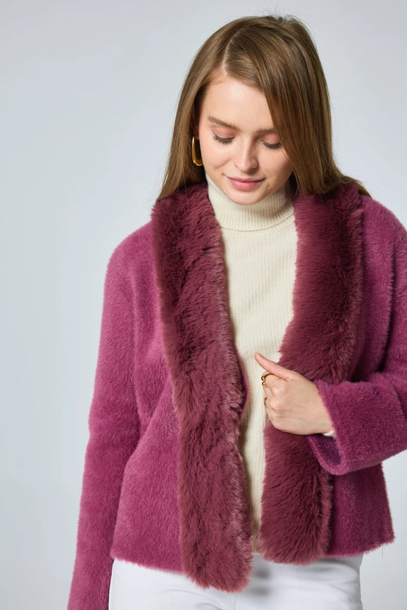 Fur Cardigan with Detachable Collar-Cardigan-Frime-bordeaux-Urbanheer