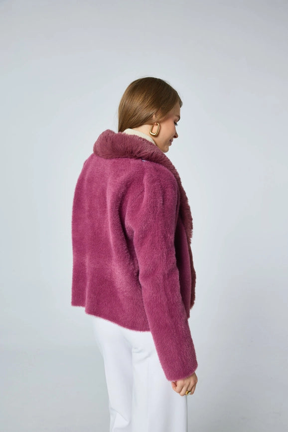Fur Cardigan with Detachable Collar-Cardigan-Frime-bordeaux-Urbanheer