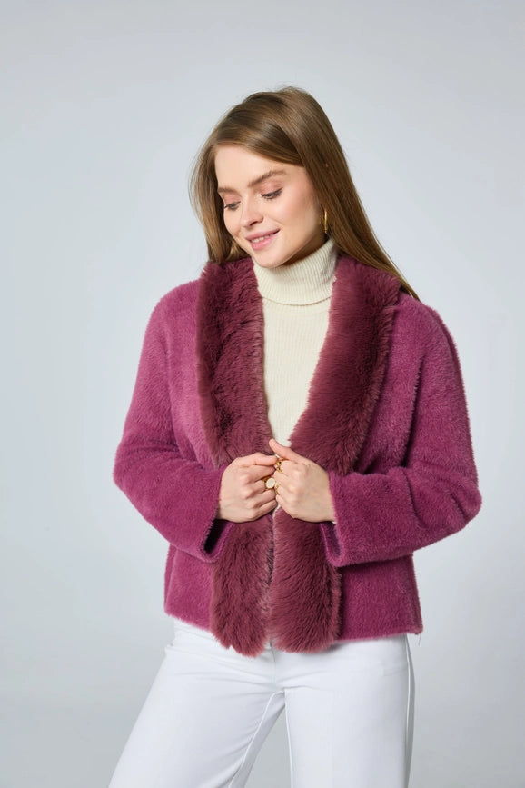 Fur Cardigan with Detachable Collar-Cardigan-Frime-bordeaux-Urbanheer