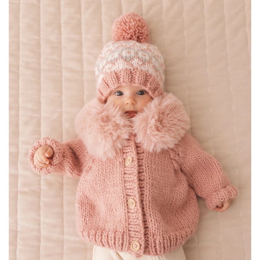 Fur Collar Rosy Cardigan Sweater For Baby & Toddler-Sweater-Huggalugs-0-6 months-Urbanheer