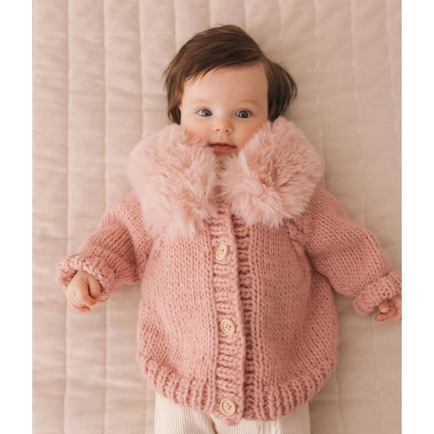 Fur Collar Rosy Cardigan Sweater For Baby & Toddler-Sweater-Huggalugs-0-6 months-Urbanheer
