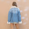 Fur Collard Cuff Over Sized Washed Denim Jacket-Jacket-Blue B-S/M-DENIM-Urbanheer