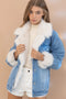 Fur Collard Cuff Over Sized Washed Denim Jacket-Jacket-Blue B-S/M-DENIM-Urbanheer
