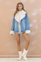 Fur Collard Cuff Over Sized Washed Denim Jacket-Jacket-Blue B-S/M-DENIM-Urbanheer