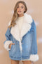 Fur Collard Cuff Over Sized Washed Denim Jacket-Jacket-Blue B-S/M-DENIM-Urbanheer