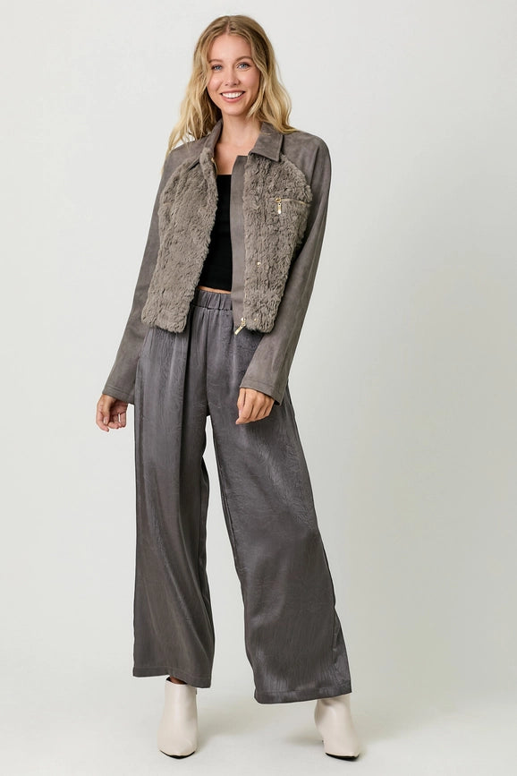 Fur Mixed Suede Jacket-Jacket-Mystree-S-Charcoal-Urbanheer