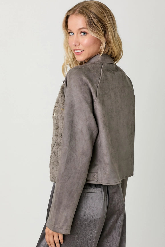 Fur Mixed Suede Jacket-Jacket-Mystree-S-Charcoal-Urbanheer
