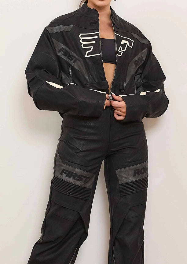 Furious Motor Racing Leather Jacket-Jacket-First Row-S-Black-Urbanheer