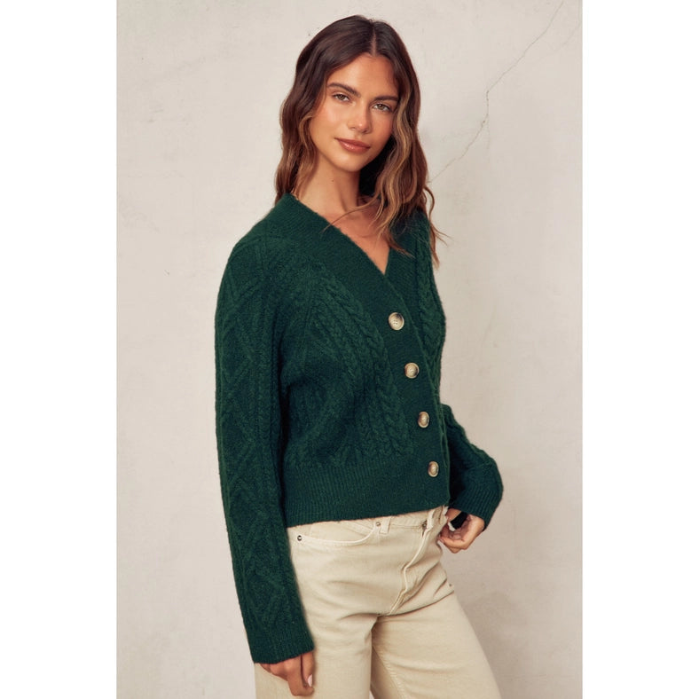 Fuzzy Cable Knit Cardigan DARK HUNTER-Cardigan-Dress Forum-S-Urbanheer