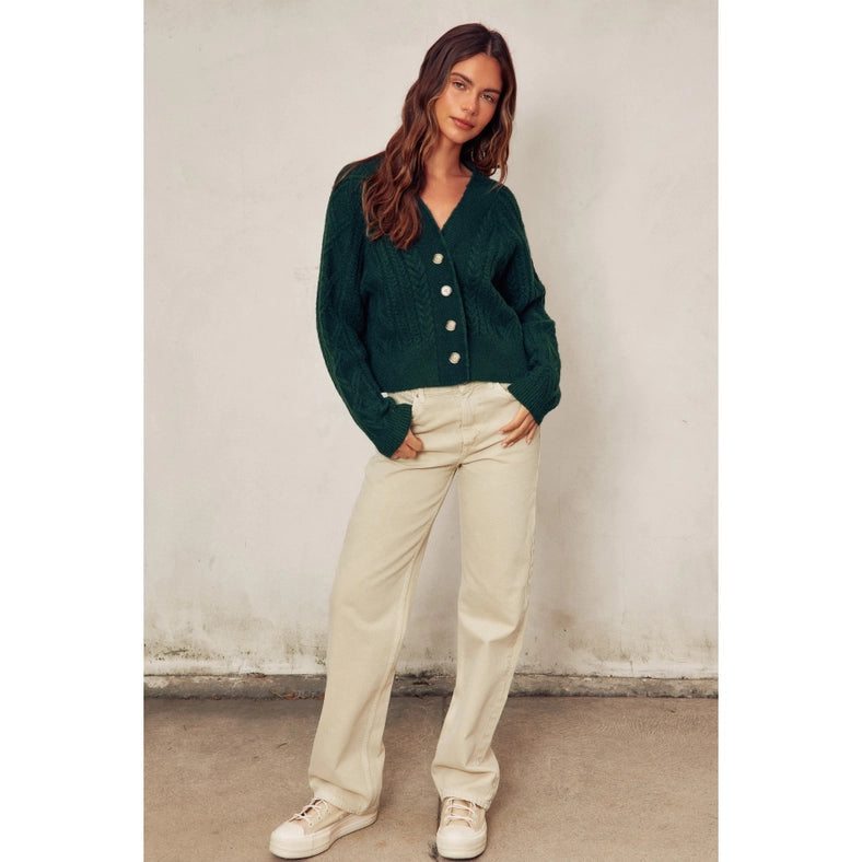 Fuzzy Cable Knit Cardigan DARK HUNTER-Cardigan-Dress Forum-S-Urbanheer