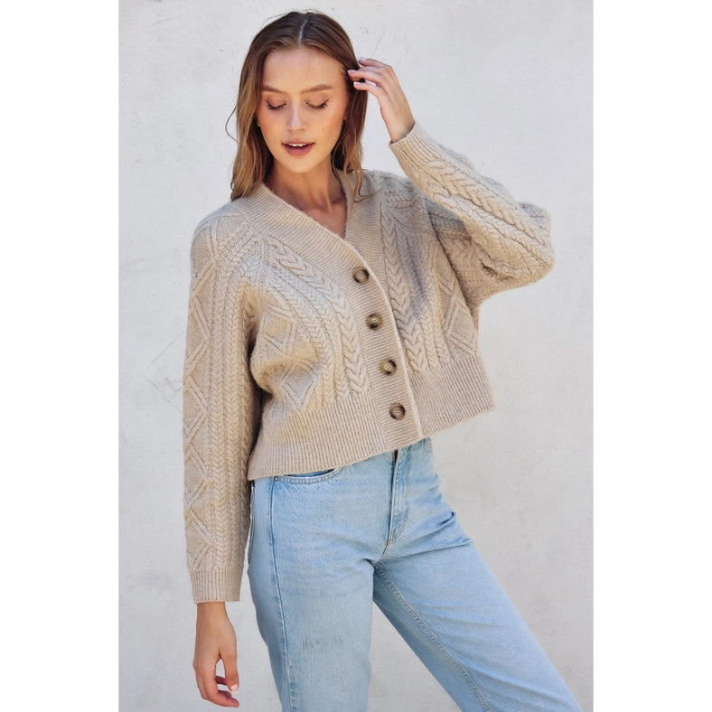Fuzzy Cable Knit Cardigan OATMEAL-Cardigan-Dress Forum-S-Urbanheer
