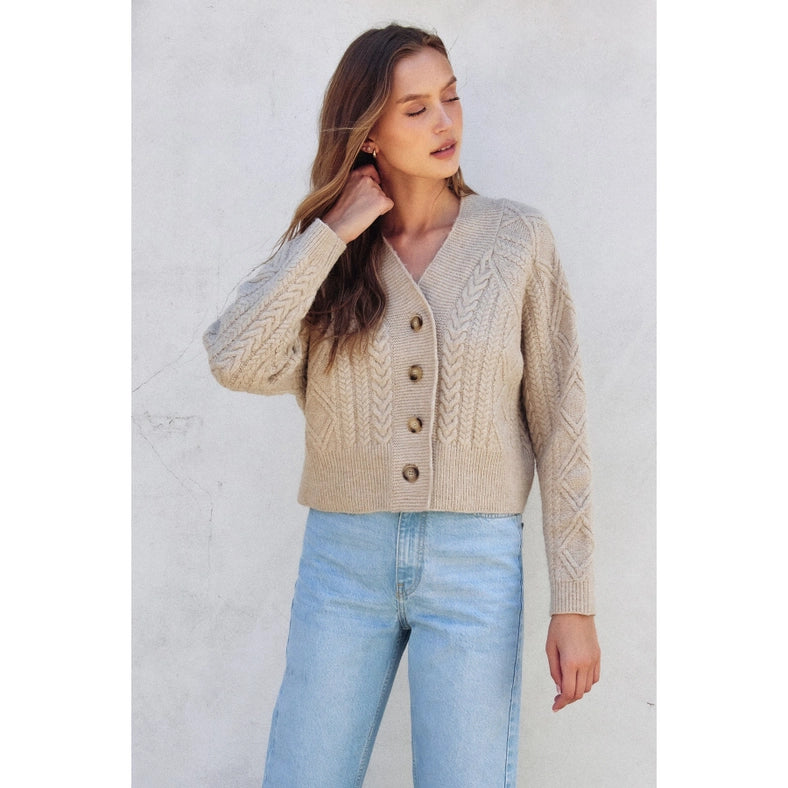Fuzzy Cable Knit Cardigan OATMEAL-Cardigan-Dress Forum-S-Urbanheer
