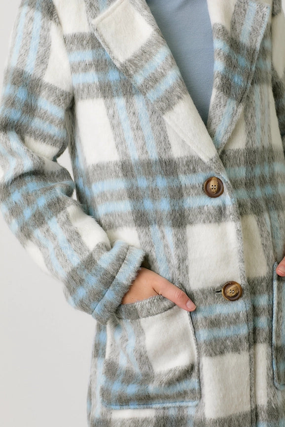 Fuzzy Plaid Long Coat Ivory Mix-Coat-Mystree-S-Ivory Mix-Urbanheer