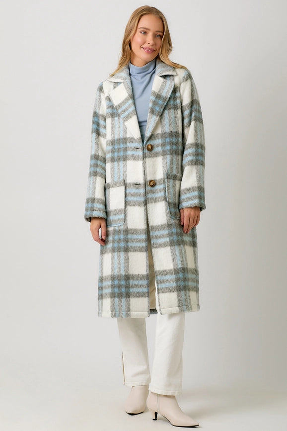 Fuzzy Plaid Long Coat Ivory Mix-Coat-Mystree-S-Ivory Mix-Urbanheer